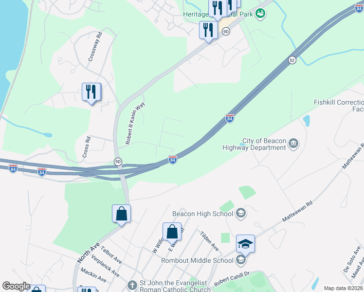 map of restaurants, bars, coffee shops, grocery stores, and more near 7 Oak Road in Beacon