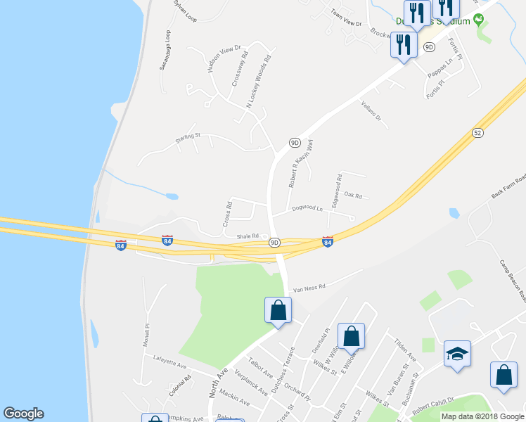 map of restaurants, bars, coffee shops, grocery stores, and more near 1327 Highway 9D in Beacon