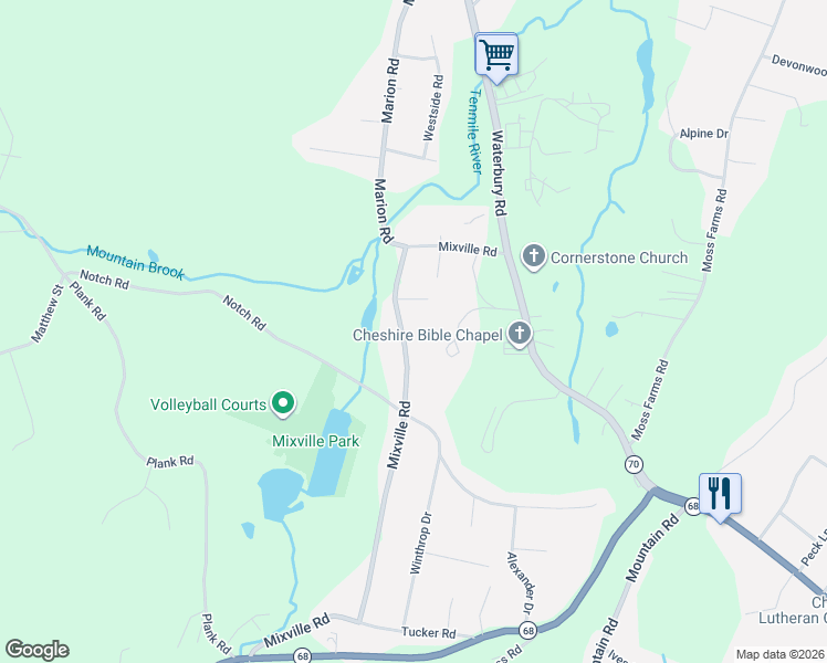 map of restaurants, bars, coffee shops, grocery stores, and more near 491 Mixville Road in Cheshire