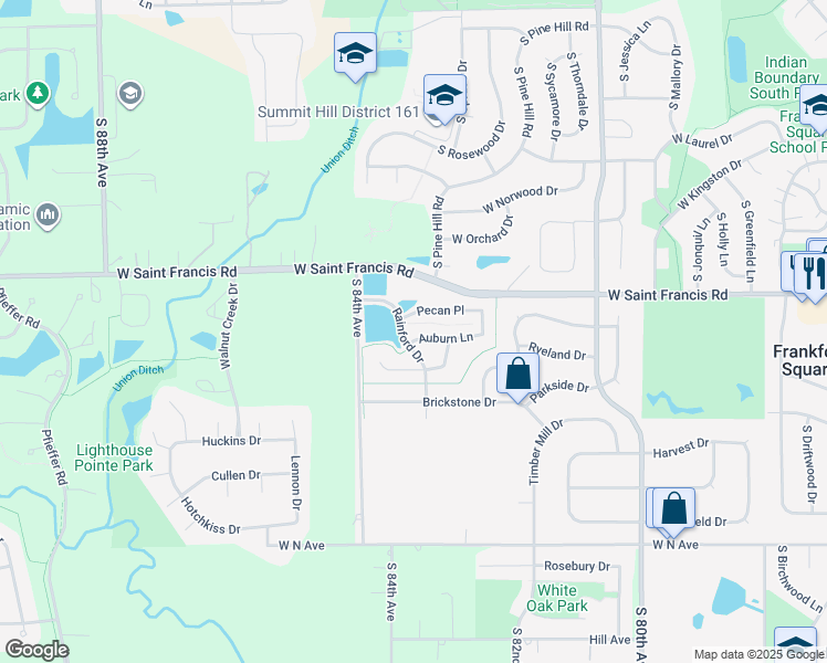 map of restaurants, bars, coffee shops, grocery stores, and more near 8310 Auburn Lane in Frankfort