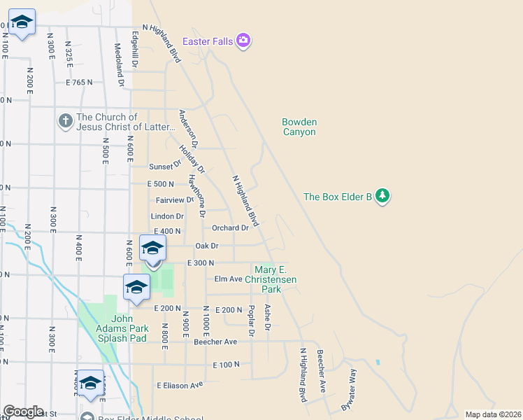 map of restaurants, bars, coffee shops, grocery stores, and more near 1102 Carolyn Place in Brigham City