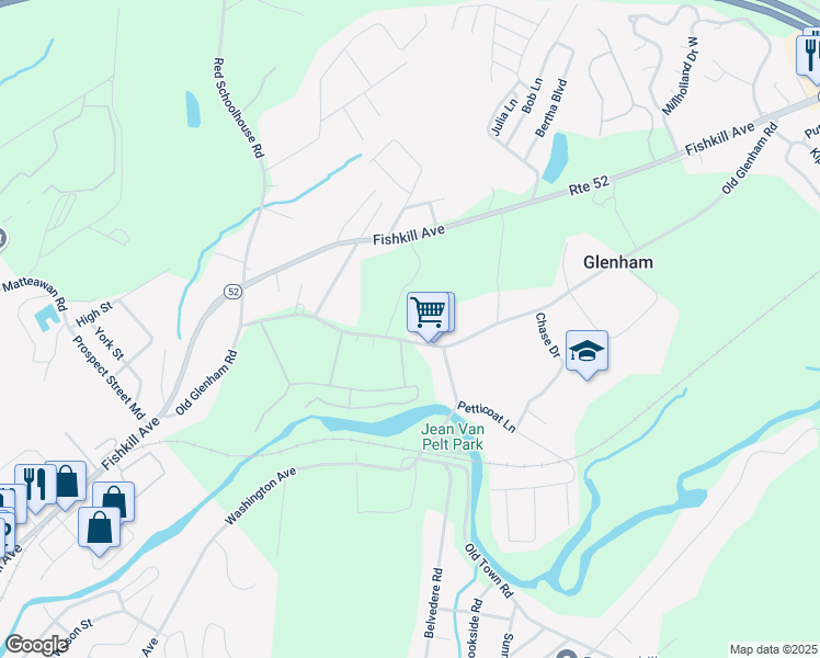 map of restaurants, bars, coffee shops, grocery stores, and more near 68 Old Glenham Road in Glenham