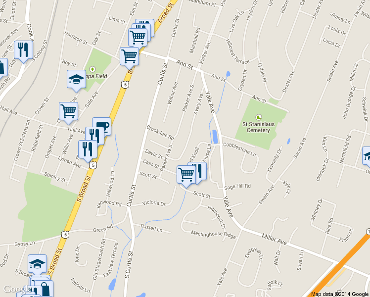 map of restaurants, bars, coffee shops, grocery stores, and more near 154 Avery Ave in Meriden