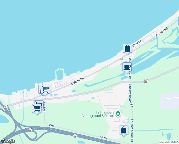 map of restaurants, bars, coffee shops, grocery stores, and more near 2237 East Sand Road in Port Clinton