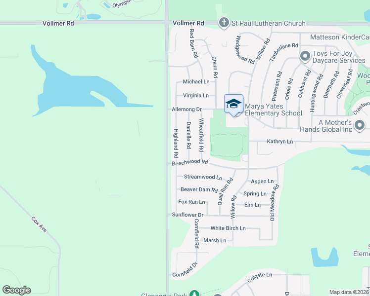 map of restaurants, bars, coffee shops, grocery stores, and more near 426 Danielle Road in Matteson