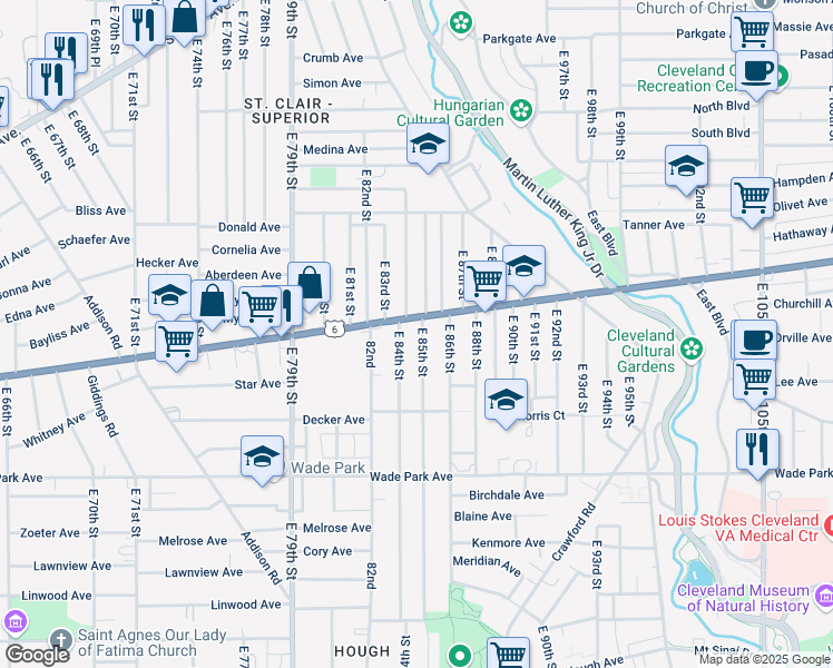 map of restaurants, bars, coffee shops, grocery stores, and more near in Cleveland