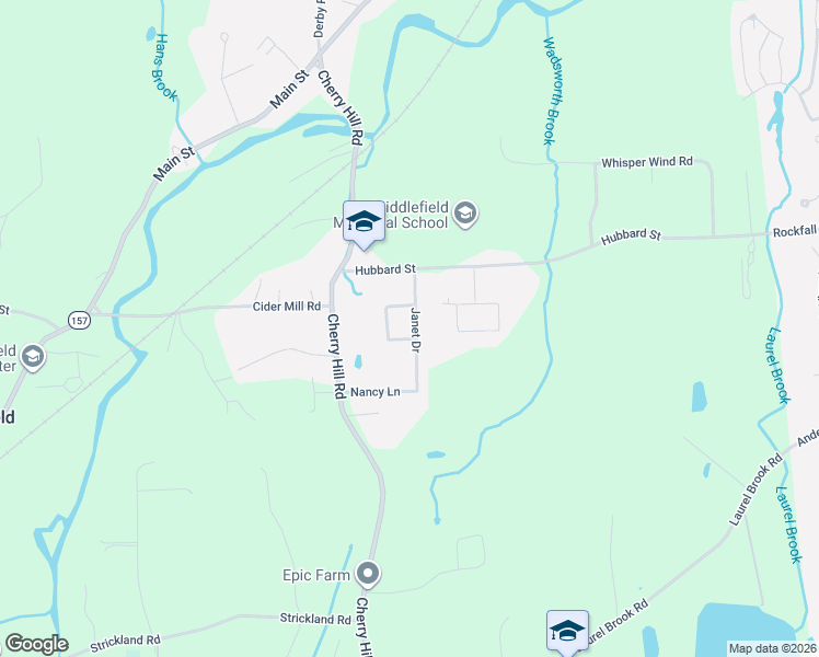 map of restaurants, bars, coffee shops, grocery stores, and more near 25 Janet Drive in Middlefield