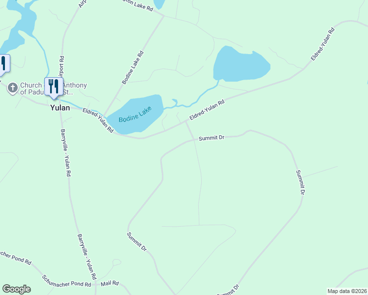 map of restaurants, bars, coffee shops, grocery stores, and more near 26 Timber Lake Drive in Eldred