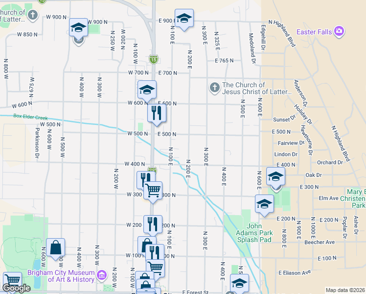 map of restaurants, bars, coffee shops, grocery stores, and more near 453 N 200 E in Brigham City