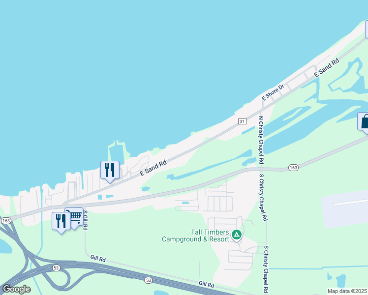 map of restaurants, bars, coffee shops, grocery stores, and more near 2237 East Sand Road in Port Clinton