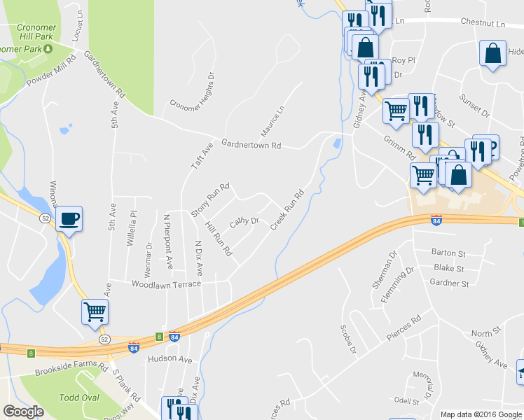 map of restaurants, bars, coffee shops, grocery stores, and more near 3 Nancy Lane in Newburgh