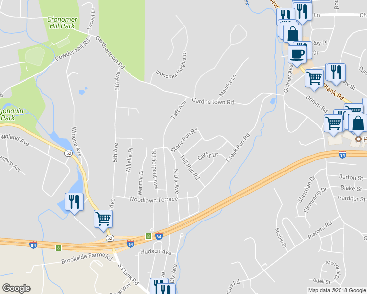 map of restaurants, bars, coffee shops, grocery stores, and more near 10 Christie Road in Newburgh