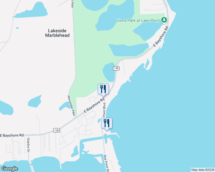 map of restaurants, bars, coffee shops, grocery stores, and more near 10951 North Bay Point Drive in Lakeside Marblehead