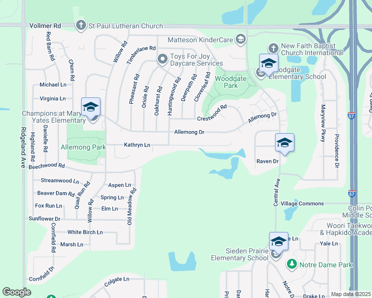 map of restaurants, bars, coffee shops, grocery stores, and more near 5811 Kathryn Lane in Matteson