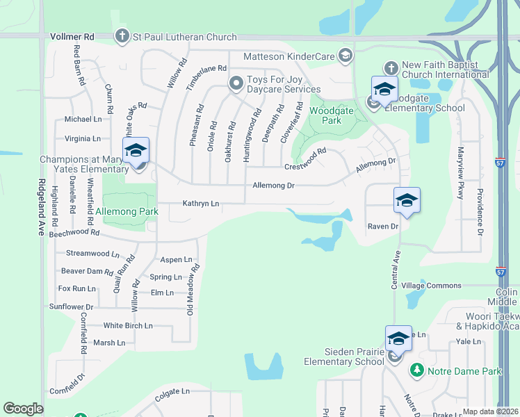 map of restaurants, bars, coffee shops, grocery stores, and more near 5831 Kathryn Lane in Matteson