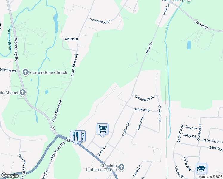 map of restaurants, bars, coffee shops, grocery stores, and more near 109 Quarry Village Road in Cheshire