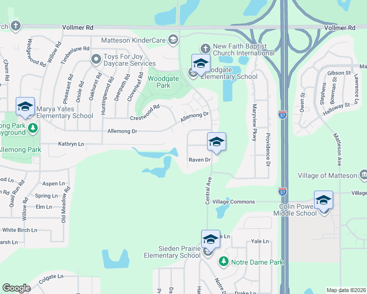 map of restaurants, bars, coffee shops, grocery stores, and more near 5626 Feather Creek Road in Matteson