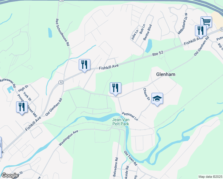 map of restaurants, bars, coffee shops, grocery stores, and more near 68 Old Glenham Road in Fishkill