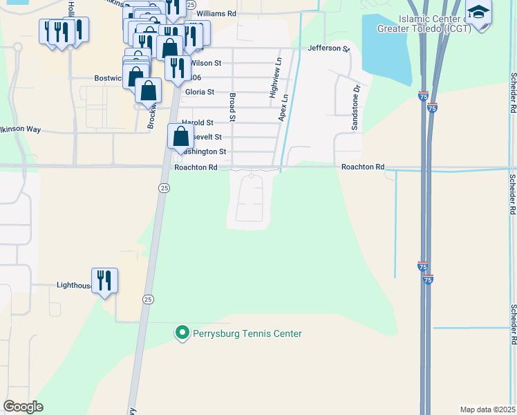 map of restaurants, bars, coffee shops, grocery stores, and more near 12335 Waterstone Lane in Perrysburg