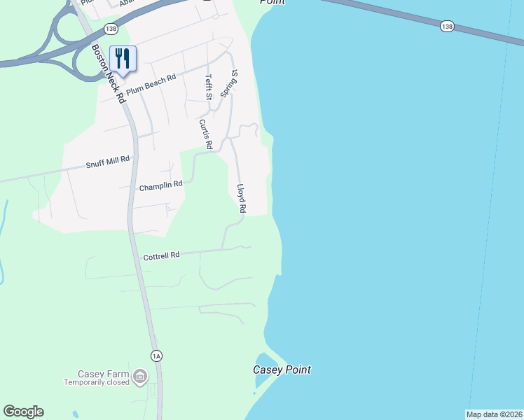 map of restaurants, bars, coffee shops, grocery stores, and more near 71 Lloyd Road in North Kingstown