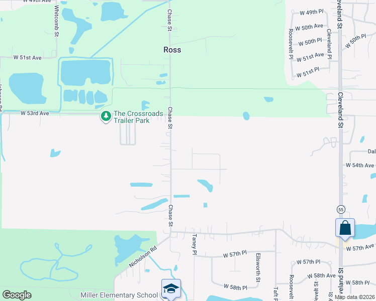 map of restaurants, bars, coffee shops, grocery stores, and more near 5400 Taney Pl in Merrillville