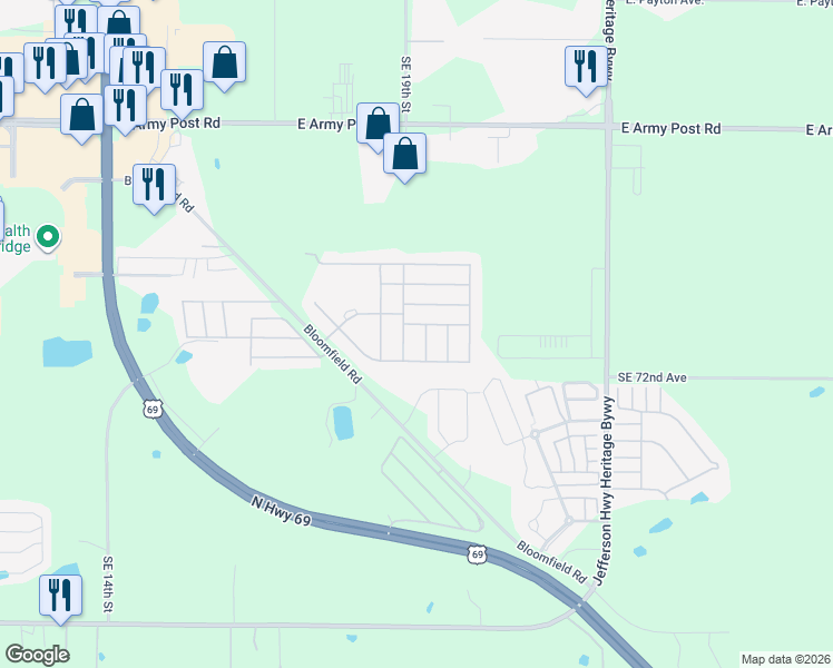 map of restaurants, bars, coffee shops, grocery stores, and more near 7082 Lancelot Drive in Des Moines