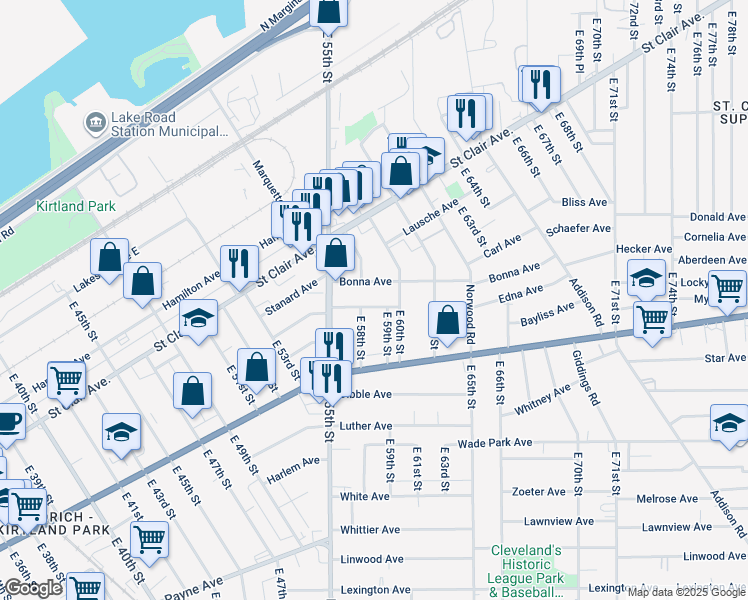 map of restaurants, bars, coffee shops, grocery stores, and more near 59 East 59th Street in Cleveland