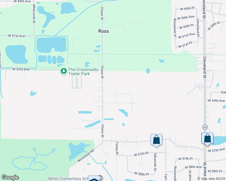 map of restaurants, bars, coffee shops, grocery stores, and more near 5400 Taney Place in Merrillville