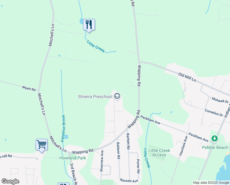 map of restaurants, bars, coffee shops, grocery stores, and more near 154 Peckham Lane in Middletown