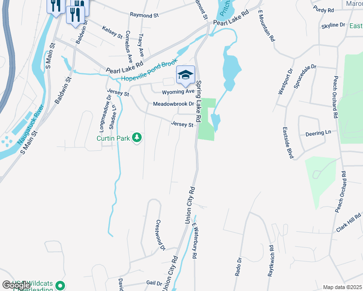 map of restaurants, bars, coffee shops, grocery stores, and more near 67 Holly Street in Waterbury