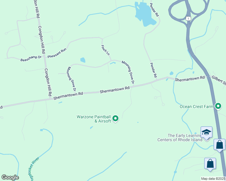 map of restaurants, bars, coffee shops, grocery stores, and more near 371 Shermantown Road in North Kingstown