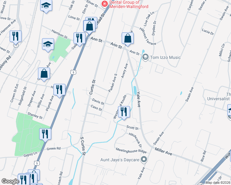 map of restaurants, bars, coffee shops, grocery stores, and more near 154 Avery Avenue in Meriden
