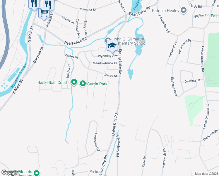 map of restaurants, bars, coffee shops, grocery stores, and more near 67 Holly Street in Waterbury