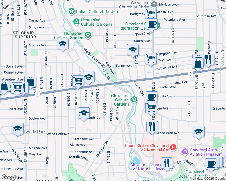 map of restaurants, bars, coffee shops, grocery stores, and more near 1344 Ansel Road in Cleveland