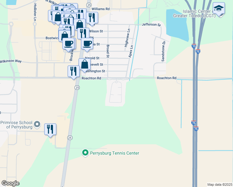 map of restaurants, bars, coffee shops, grocery stores, and more near 12335 Waterstone Lane in Perrysburg
