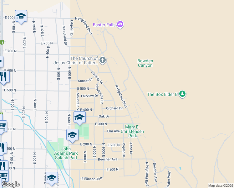 map of restaurants, bars, coffee shops, grocery stores, and more near 487 North Highland Boulevard in Brigham City