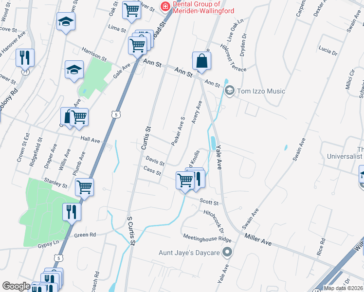 map of restaurants, bars, coffee shops, grocery stores, and more near 154 Avery Avenue in Meriden