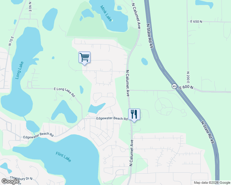 map of restaurants, bars, coffee shops, grocery stores, and more near 1810 Briam Drive in Valparaiso