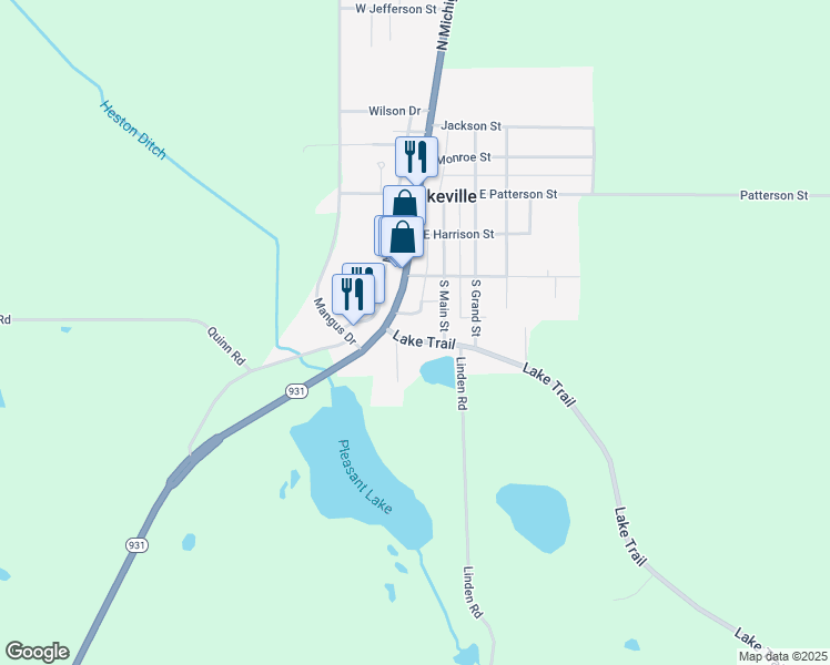 map of restaurants, bars, coffee shops, grocery stores, and more near 121 Lake Trail in Lakeville