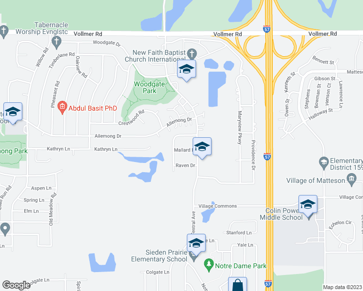 map of restaurants, bars, coffee shops, grocery stores, and more near 5522 Mallard Drive in Matteson