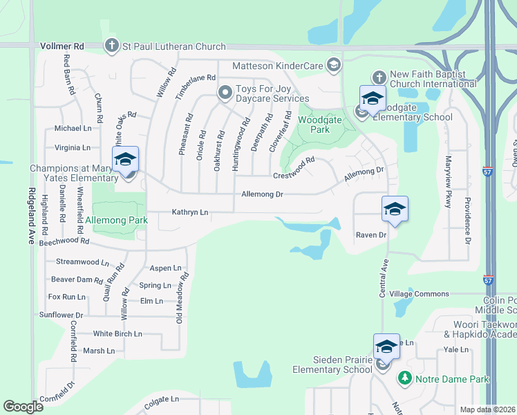map of restaurants, bars, coffee shops, grocery stores, and more near 5831 Kathryn Lane in Matteson