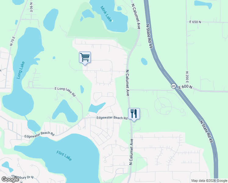 map of restaurants, bars, coffee shops, grocery stores, and more near 1810 Briam Drive in Valparaiso