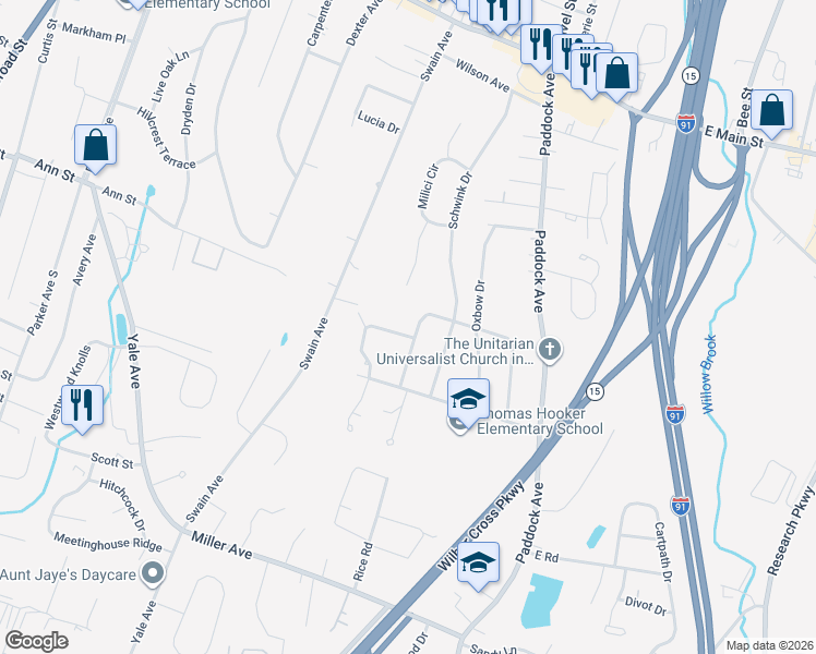 map of restaurants, bars, coffee shops, grocery stores, and more near 231 Northfield Road in Meriden