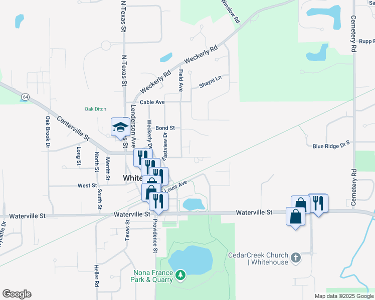 map of restaurants, bars, coffee shops, grocery stores, and more near 6565 Field Avenue in Whitehouse