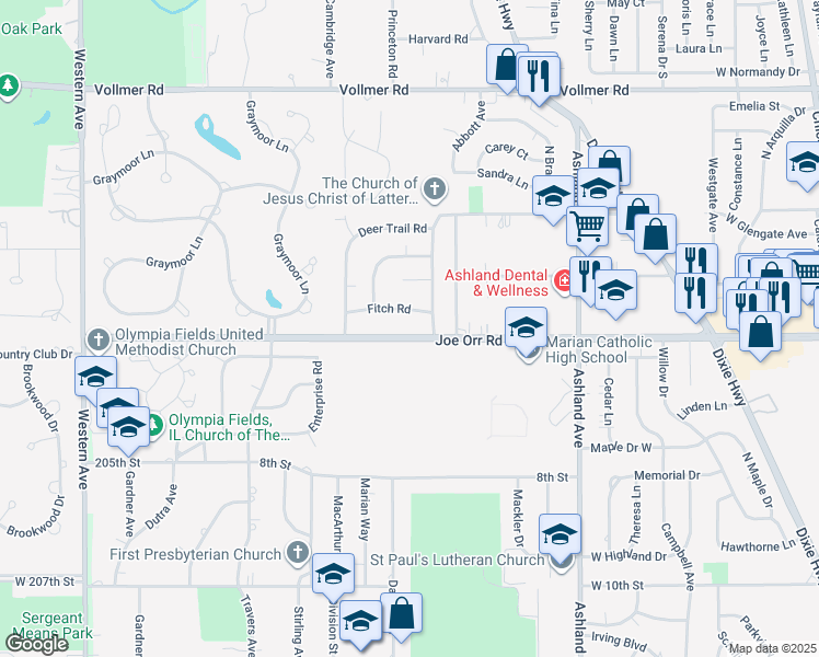 map of restaurants, bars, coffee shops, grocery stores, and more near 483 Fitch Road in Chicago Heights