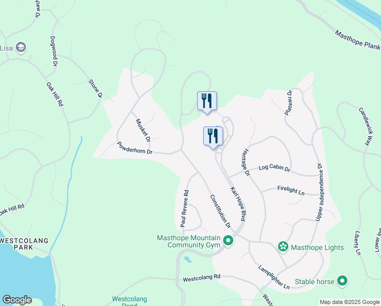 map of restaurants, bars, coffee shops, grocery stores, and more near 300-316 Powderhorn Dr in Lackawaxen