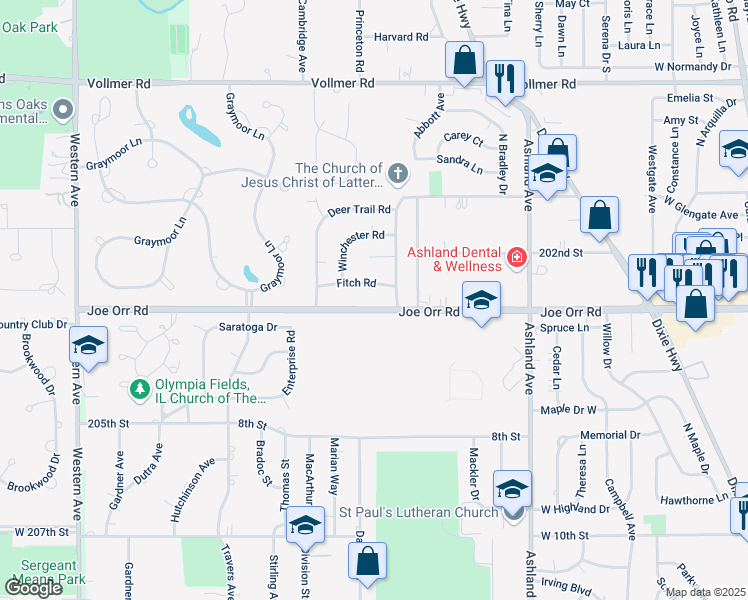 map of restaurants, bars, coffee shops, grocery stores, and more near 483 Fitch Road in Chicago Heights