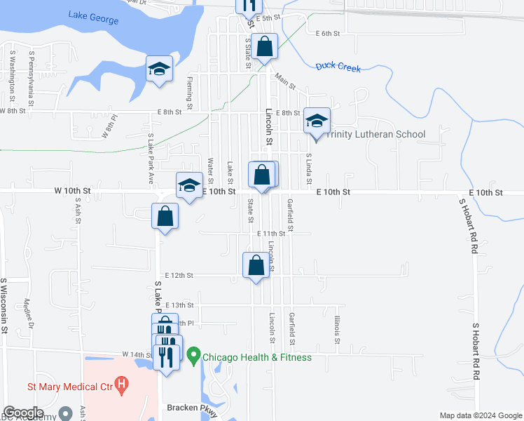 map of restaurants, bars, coffee shops, grocery stores, and more near 1020 Lincoln Street in Hobart