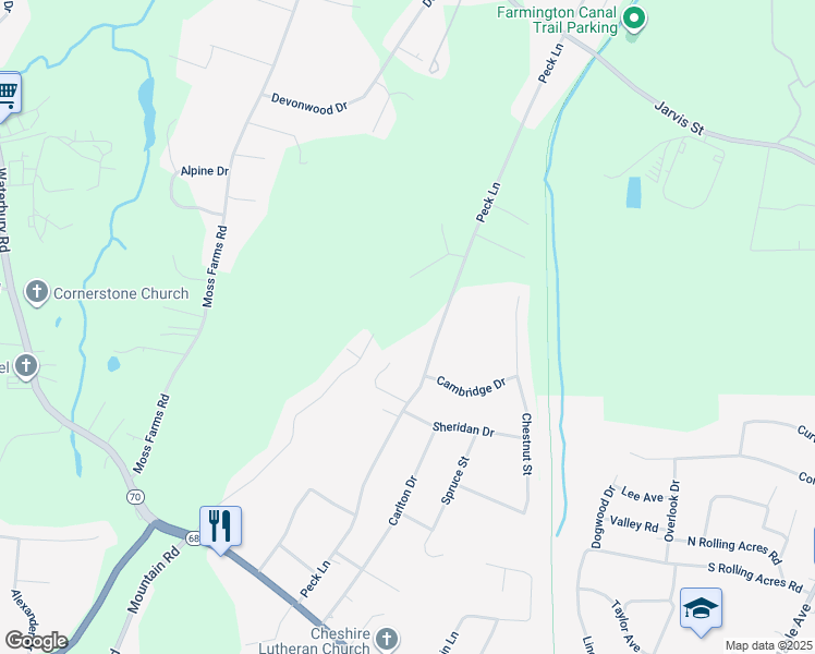 map of restaurants, bars, coffee shops, grocery stores, and more near 505 Peck Lane in Cheshire
