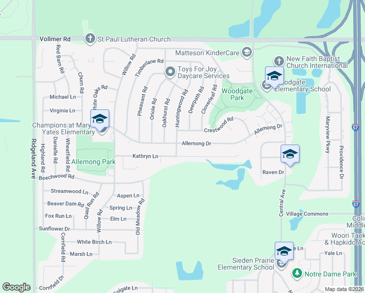 map of restaurants, bars, coffee shops, grocery stores, and more near 5837 Allemong Drive in Matteson